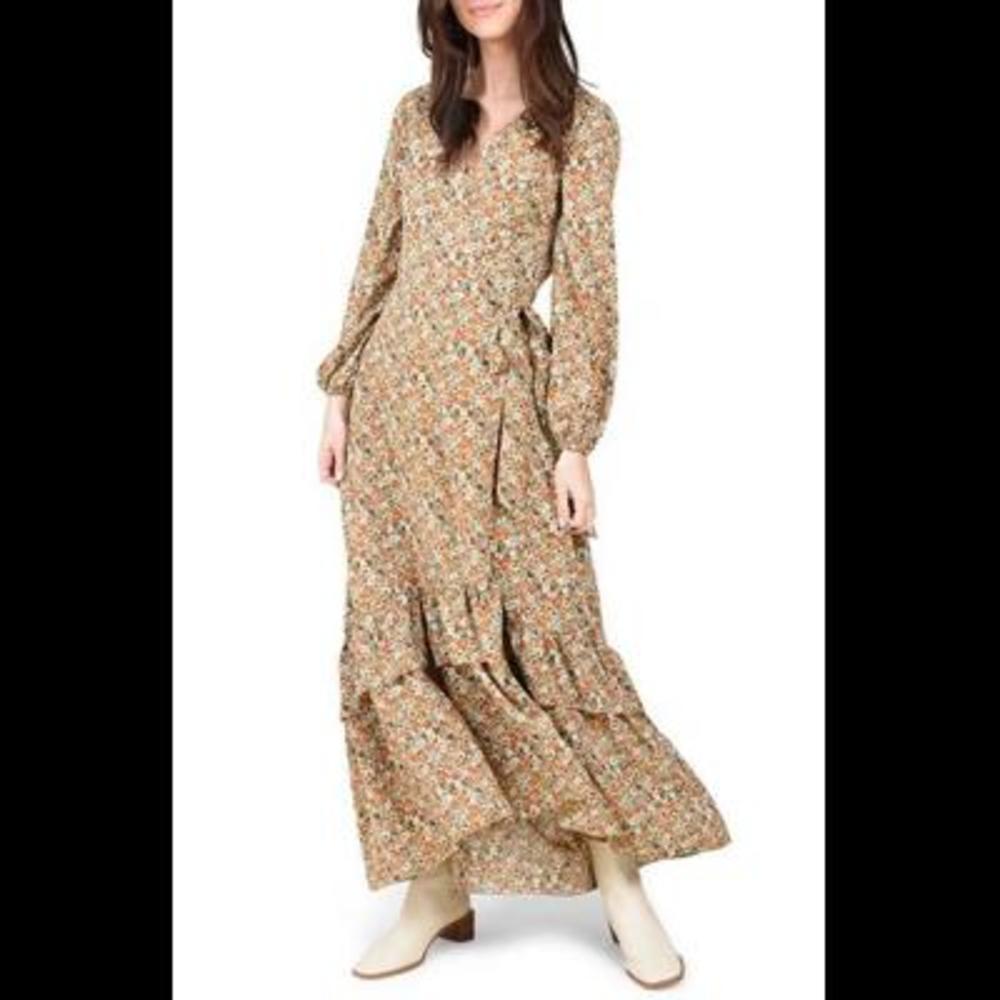 Molly Bracken Boho Floral Long Sleeve Maxi Wrap Dress
